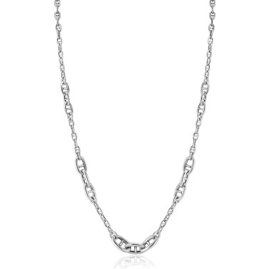 ZINZI zilveren marine schakel ketting, gecombineerd met trendy grotere marine schakels 7mm breed 43-48cm ZIC2407