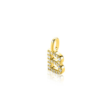 ZINZI gold plated zilveren letter hanger B bezet met witte zirkonia's ZIH2828-B (zonder ketting)