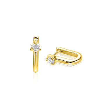 14mm ZINZI gold plated zilveren oorringen U-vorm met witte zirkonia ZIO2733Y