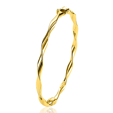 ZINZI gold plated zilveren bangle armband met gedraaide buis 4mm met luxe scharniersluiting ZIA2756G