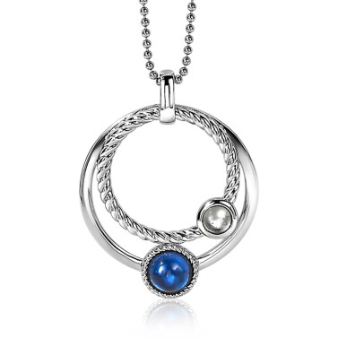 ZINZI zilveren hanger ronde cirkels blauw 32mm ZIH1963 (zonder collier)