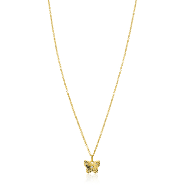 ZINZI gold plated zilveren ketting 42-45cm met vlinder hanger, bezet met witte zirkonia's ZIC2742