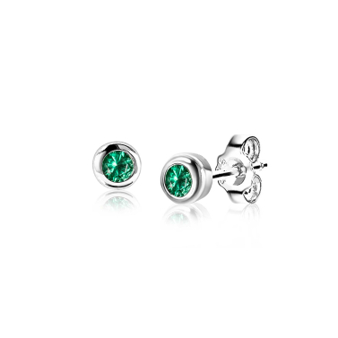 MEI oorknoppen 4mm zilver met geboortesteen groen smaragd zirconia
