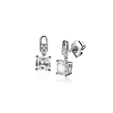 ZINZI zilveren oorstekers met vierkante witte zirconia en pavé zettingen 15mm ZIO2268