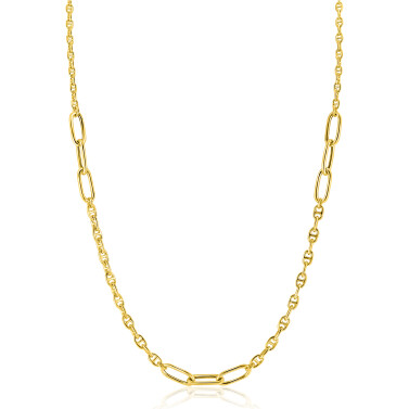 ZINZI gold plated zilveren marine schakel ketting, gecombineerd met grotere ovale schakels 42-45cm ZIC2413G