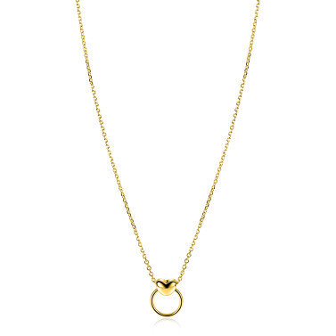 ZINZI gold plated zilveren ketting 42-45cm met glanzend hart aan een open rondje ZIC2759