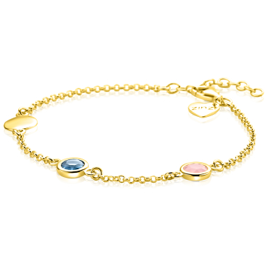 ZINZI gold plated zilveren armband met rondjes, bezet met blauwe en roze kleurstenen ZIA2715G