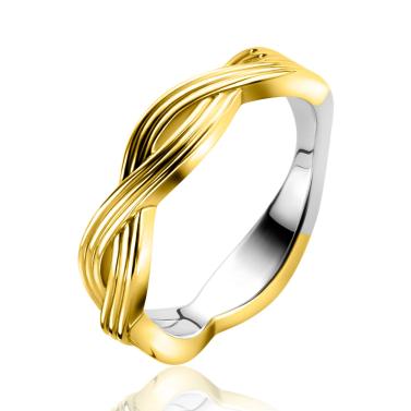 ZINZI gold plated zilveren ring (5mm breed) met een gevlochten Infinity teken in lijnen motief ZIR2684C