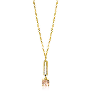 ZINZI gold plated zilveren jasseron ketting met schitterende open ovale vorm en vierkante hanger in licht roze 42-45cm ZIC2579
