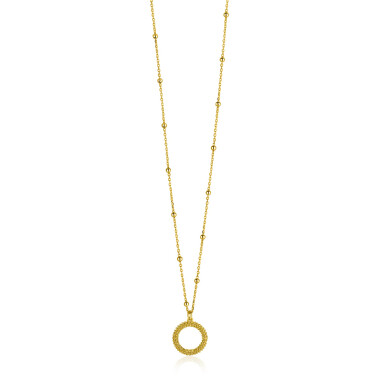 ZINZI gold plated zilveren ketting met kleine bolletjes en ronde hanger (12mm) met bolstructuur 42-45cm ZIC2704G