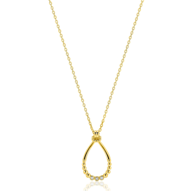 ZINZI goldplated zilveren ketting 45cm met open druppelvormige hanger, met bolletjes en drie witte zirkonia’s ZIC2839Y