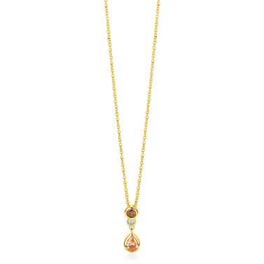 ZINZI gold plated zilveren collier 45cm met kleurrijke hanger (20mm) een speelse combinatie van vormen en kleuren champagne, bruin en wit ZIC2900