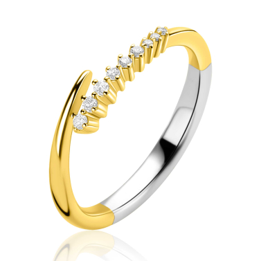 ZINZI goldplated zilveren multi-look ring, waarbij een baan is bezet met witte zirkonia's ZIR2818C