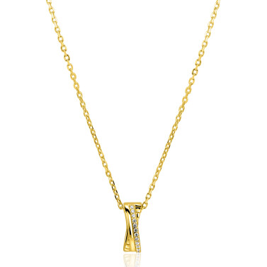 ZINZI gold plated zilveren ketting 45cm met luxe cross-over hanger (16mm) bezet met witte zirkonia's ZIC2801
