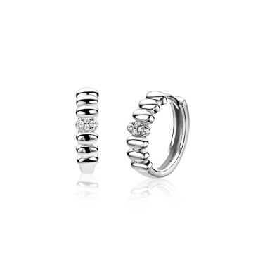 15mm ZINZI zilveren oorringen met sierlijk gladde ovalen, waarbij de middelste is bezet met witte zirkonia’s, luxe klapsluiting ZIO2876