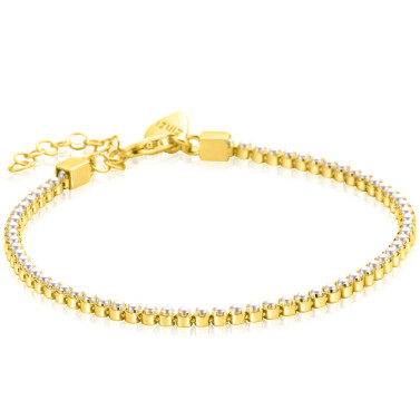 ZINZI gold plated zilveren tennisarmband 2,4mm breed bezet met een rij glanzende witte parels ZIA2910