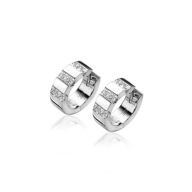 Mart Visser by ZINZI zilveren oorringen met luxe scharniersluiting glad 18 x 6mm witte zirconia's MVO20
