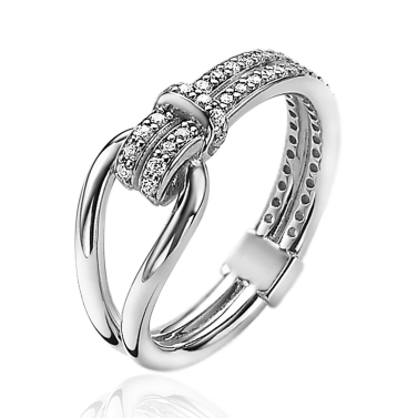 Mart Visser by ZINZI zilveren ring geknoopte vorm bezet met witte zirconia's MVR19
