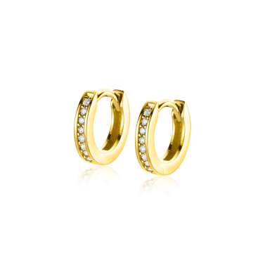 11mm ZINZI Gold 14 krt gouden oorringen, bezet met witte zirconia's met luxe klapsluiting 11mm x 2mm vierkante buis ZGO569Z
