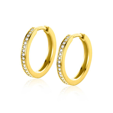 17mm ZINZI Gold 14 krt gouden oorringen, bezet met witte zirconia's met luxe klapsluiting 17mm x 2mm vierkante buis ZGO572Z