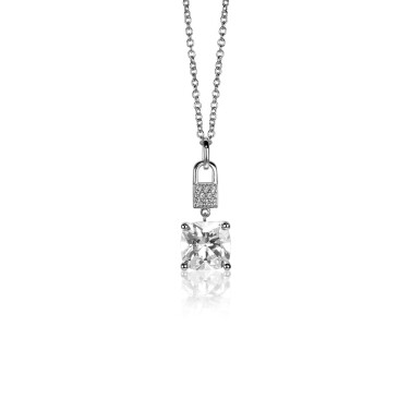 ZINZI zilveren hanger met vierkante witte zirconia en pavé zettingen 24mm ZIH2268 (zonder collier)