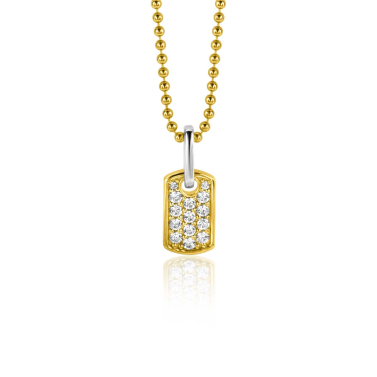 ZINZI gold plated zilveren vierkant plaatje als hanger 15mm vol bezet met witte zirconia's ZIH2299 (zonder collier)