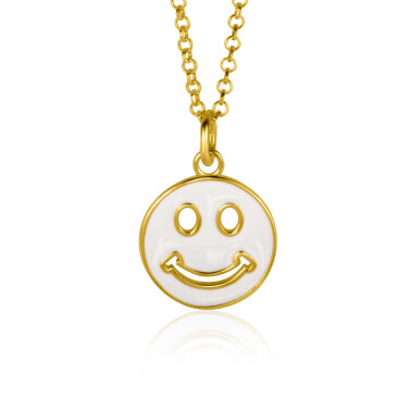 ZINZI gold plated zilveren hanger smiley rond 15mm met wit emaille ZIH2312W (zonder collier)