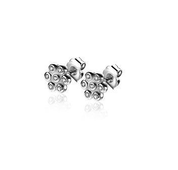 ZINZI zilveren oorknoppen met bloemetjes 6mm sierlijk bezet met witte zirconia's ZIO-BF46
