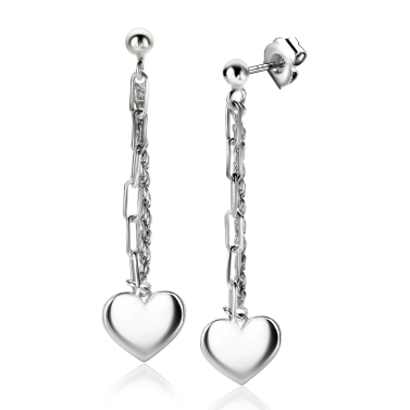 ZINZI zilveren oorstekers 52mm lang met twee trendy schakels en glad hart ZIO2381
