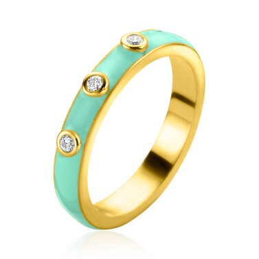 ZINZI gold plated zilveren aanschuifring trendy turquoise emaille en witte zirconia's 3mm ZIR2315T