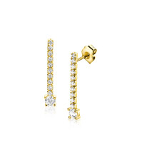 26mm ZINZI gold plated zilveren tennis oorstekers met een rijzetting witte zirkonia's in verschillende grootte ZIO2894Y
