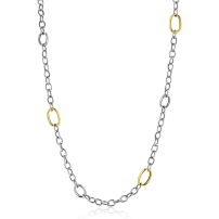 ZINZI bicolor zilveren schakelketting 70cm met drie ovale goldplated schakels ZIC2785