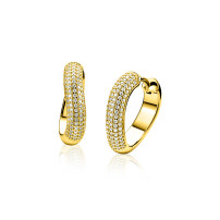 17mm ZINZI gold plated zilveren oorringen volledig bezet met pav&eacute; gezette witte zirkonia&rsquo;s in een vloeiende lijn, luxe klapsluiting ZIO2883Y