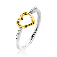 ZINZI zilveren ring met gold plated open hartje 8mm en witte zirconia's ZIR2566C