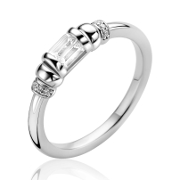 ZINZI zilveren ring met trendy cilindervorm, bezet met diverse witte zirkonia&rsquo;s ZIR2812