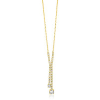 ZINZI gold plated zilveren Y-collier 45cm met luxe tennislook en witte zirkonia's in rijzetting met twee grotere witte zirkonia's ZIC2894Y