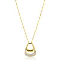 ZINZI goldplated zilveren ketting 45cm met stijlvolle dubbele hanger, bezet met witte zirconia's ZIC2806Y
