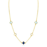 ZINZI gold plated zilveren schakelketting met twee licht blauwe klavers en een saffier blauwe klaver 40-45cm ZIC2906