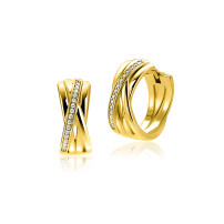 17mm ZINZI gold plated zilveren cross-over oorringen met luxe scharniersluiting 7mm breed ZIO1790Y