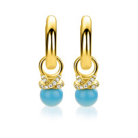 8mm ZINZI gold plated zilveren oorbedels met een turquoise parel en een strikvormige zetting bezet met witte zirkonia’s ZICH2863T (zonder oorringen)