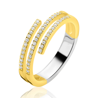 ZINZI goldplated zilveren multi-look ring (6mm breed) met 3 banen bezet met witte zirkonia&rsquo;s ZIR2727Y