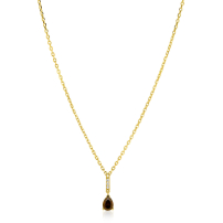 ZINZI goldplated zilveren ketting 45cm met bruine druppelvormige kleursteen ZIC2804