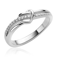 ZINZI zilveren cross-over ring met een opengewerkt sierlijk hart waarbij een rij witte zirkonia&rsquo;s vloeiend door de scheen en hart loopt ZIR2874