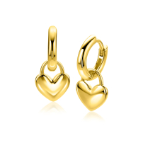 9mm ZINZI goldplated zilveren oorbedels glanzend hart ZICH2673G (zonder oorringen)
