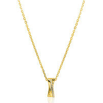 ZINZI gold plated zilveren ketting 45cm met luxe cross-over hanger (16mm) bezet met witte zirkonia's ZIC2801