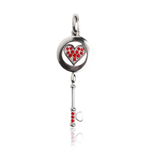 ZINZI zilveren hanger sleutel hart rood 47mm LOVEH02SR