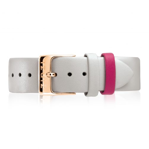 ZINZI Retro leren horlogeband lichtgrijs roségoudkleurige stalen sluiting 18mm RETBAND21