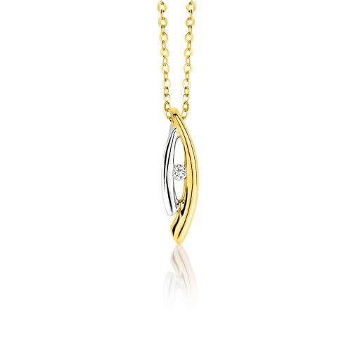 ZINZI Gold 14 karaat gouden strakke bicolor hanger 17mm met 1 diamant 0,025crt ZGH92 (zonder collier)