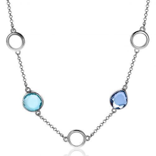 ZINZI zilveren fantasie ketting 45cm blauw en turquoise rond ZIC2000
