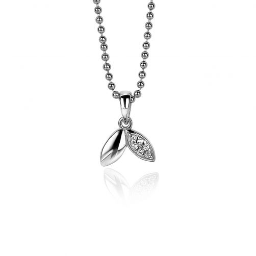 ZINZI zilveren hanger 12mm blaadjes witte zirconia ZIH2088